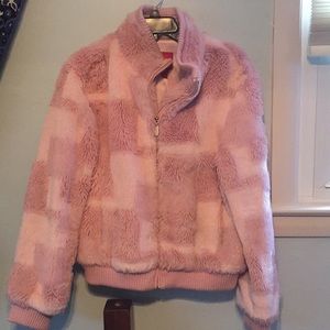 Pink faux fur bomber jacket